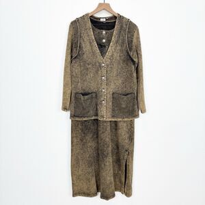 Vtg‎ Focus 90s Dress & Vest Set Womens Small Brown 100% Cotton Lagenlook Hippie